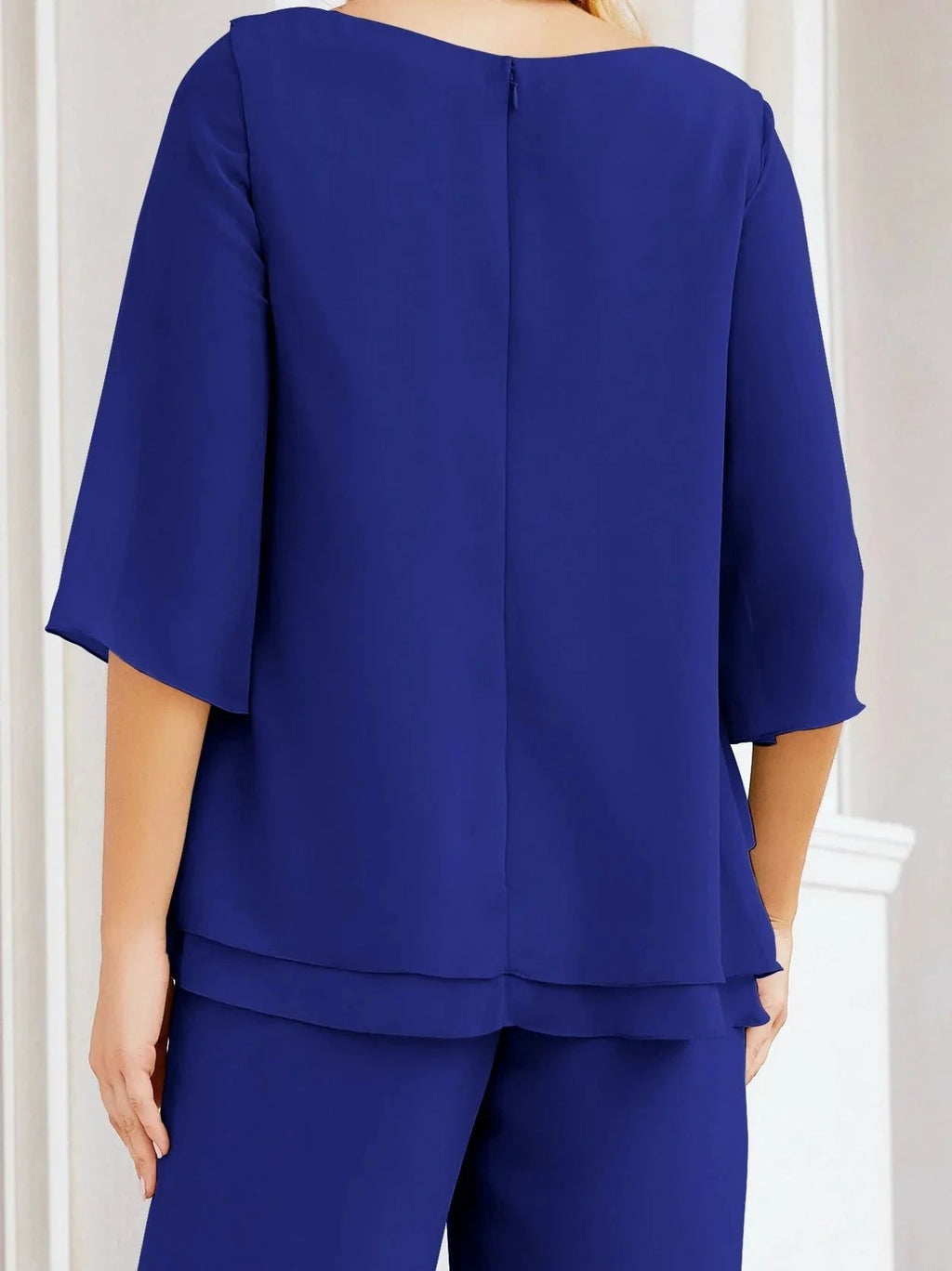 Sunnderly Elegant 2 Piece Mother of The Bride Dress Plus Size Pant Suits Ruffle Layers Sliver Housecoat SY28064 by numbersea