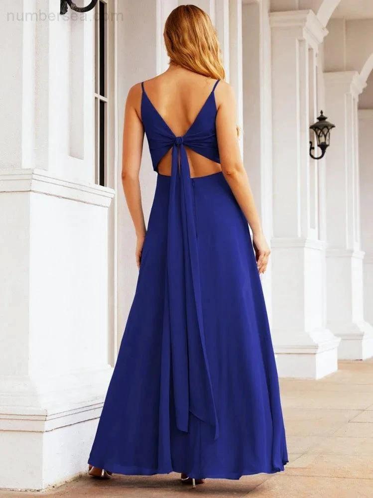 Numbersea Spaghetti Strap Bridesmaid Dresses V Neck Butterfly Back Fromal Evening Party Prom Gown 28036 by numbersea