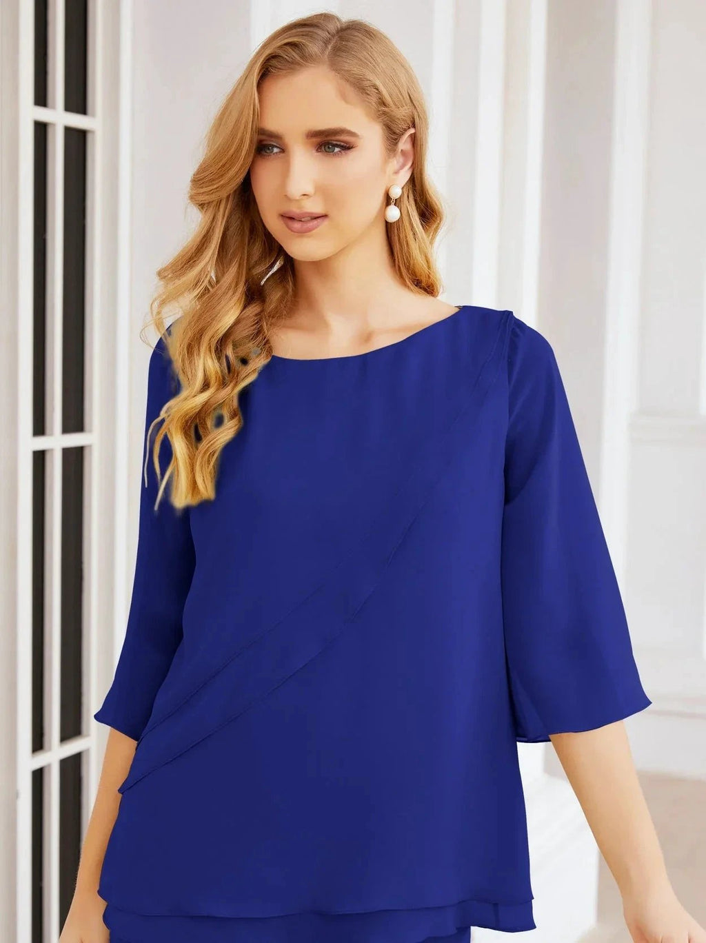 Sunnderly Elegant 2 Piece Mother of The Bride Dress Plus Size Pant Suits Ruffle Layers Sliver Housecoat SY28064 by numbersea