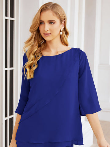 Sunnderly Elegant 2 Piece Mother of The Bride Dress Plus Size Pant Suits Ruffle Layers Sliver Housecoat SY28064