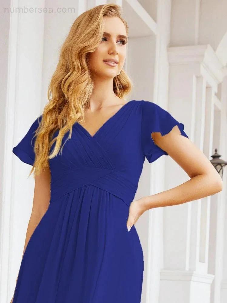 Numbersea Formal Prom Gowns for Mother of The Bride Cap Sleeves Bridesmaid Dress 28047 by numbersea