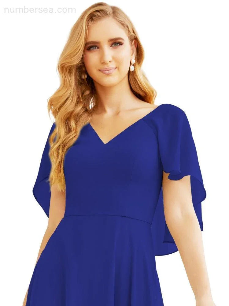 Numbersea Bridesmaid Dresses for Wedding Formal Evening Party Prom Gown with Cape 28050