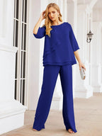Sunnderly Elegant 2 Piece Mother of The Bride Dress Plus Size Pant Suits Ruffle Layers Sliver Housecoat SY28064 by numbersea