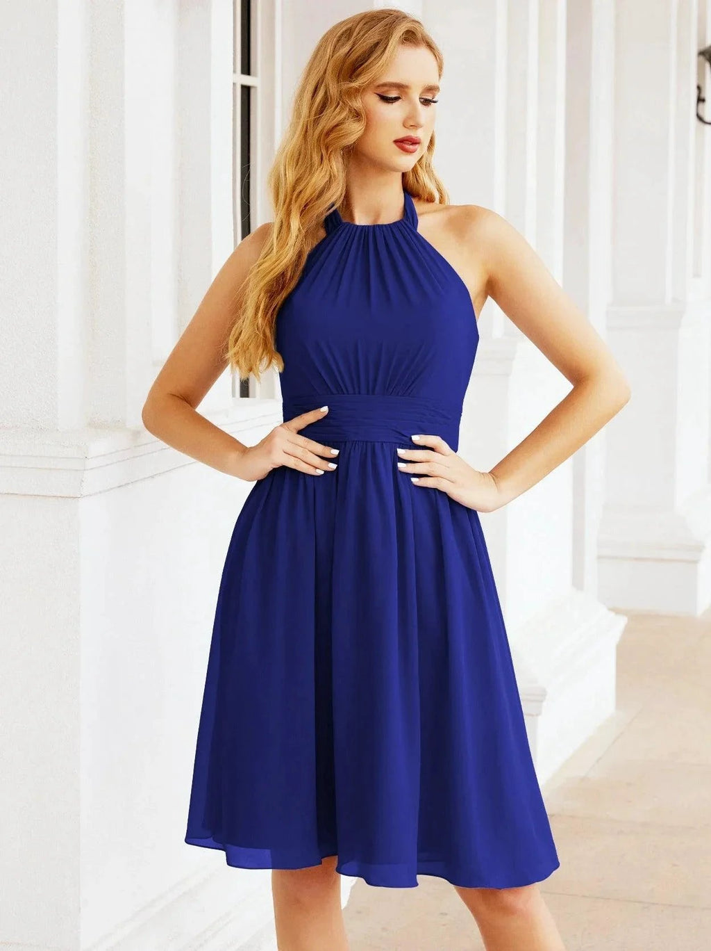 Numbersea Halter Chiffon Bridesmaid Dresses Short Sleeveless Formal Party Dress Open Back 28023 by numbersea
