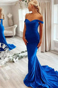 Off The Shoulder Regal Azure Mermaid Prom Gown with Ruffles by BIZTUNNEL