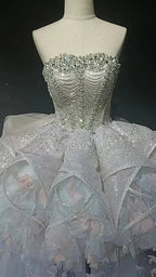 Starry veil feather crystal embellished flower bud dress by ZAPDRESS