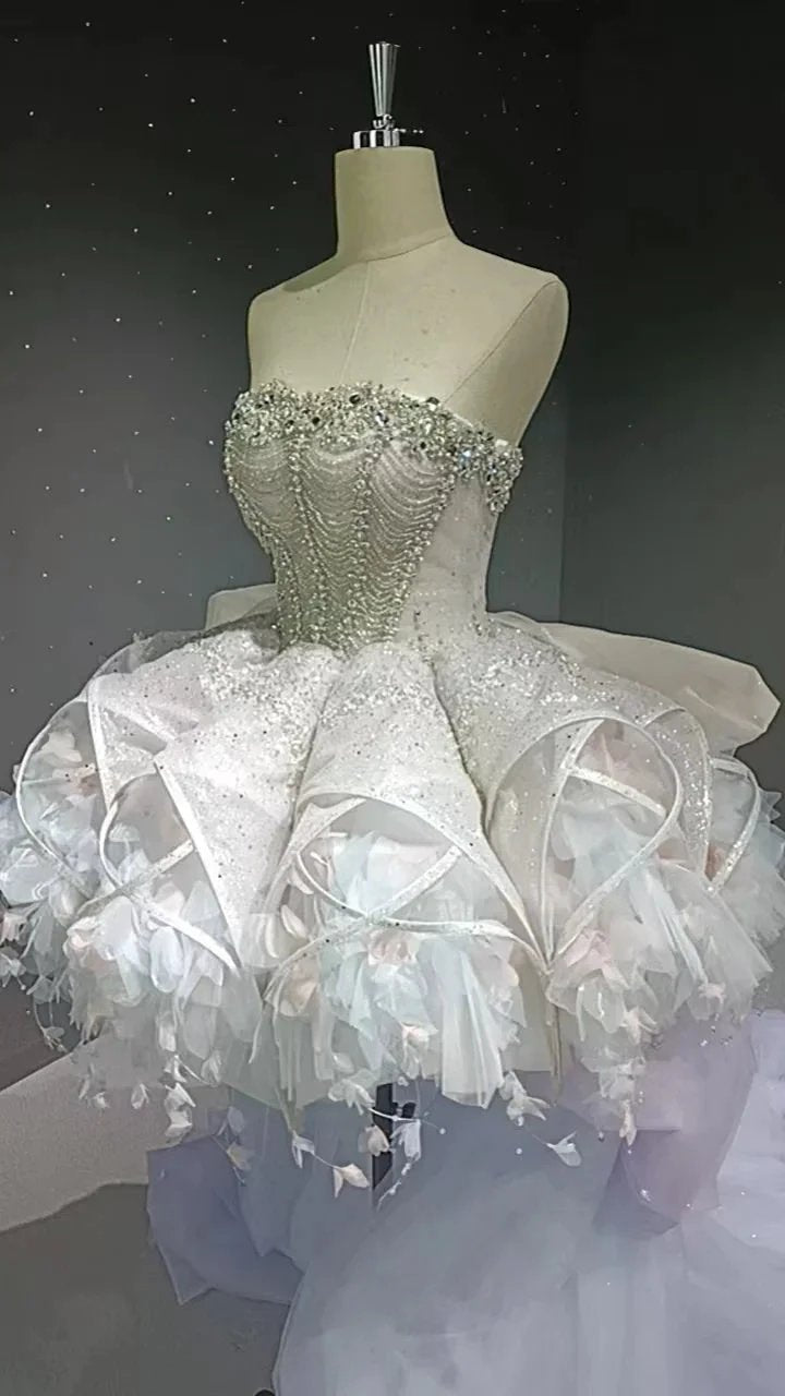 Starry veil feather crystal embellished flower bud dress by ZAPDRESS