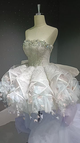 Starry veil feather crystal embellished flower bud dress