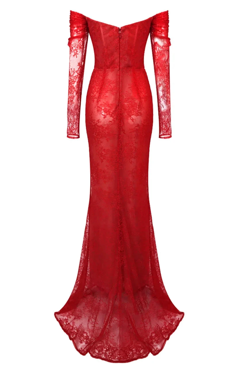 Gorgeous Lace Pleated Red Evening Dress Elegant Prom Dress Y7694 by simplepromdress