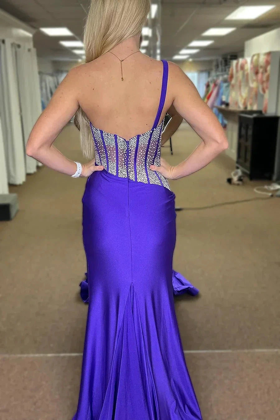 Laylani | Blue Mermaid One Shoulder Long Prom Dresses with Beaded by KissProm