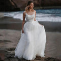 Sleeveless Appliques A-Line Bridal Gowns Backless Square Collar Wedding Dresses Spagehtti Straps Tulle Vestido De Novia by payinti
