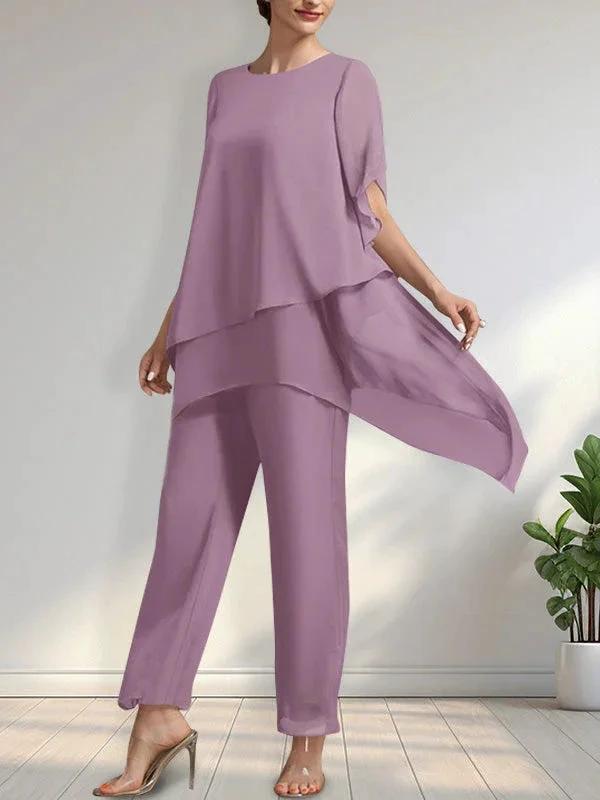 Separates Jumpsuit/Pantsuit Scoop Ankle-Length Chiffon Mother of the Bride Dress by Dreamylily