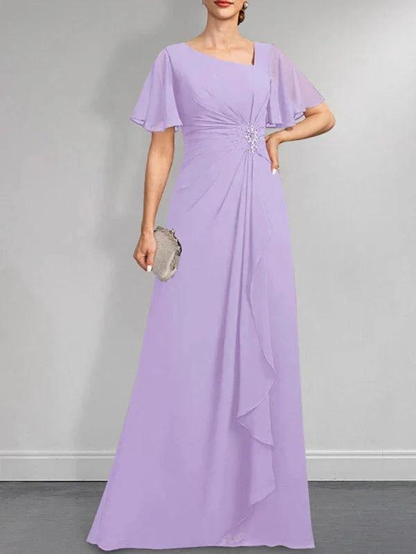 A-line Asymmetrical Floor-Length Chiffon Mother of the Bride Dress With Pleated Beading Sequins by Dreamylily