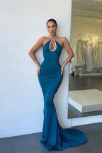 Sleeveless Halter Open Back Mermaid Long Prom Dress by BIZTUNNEL