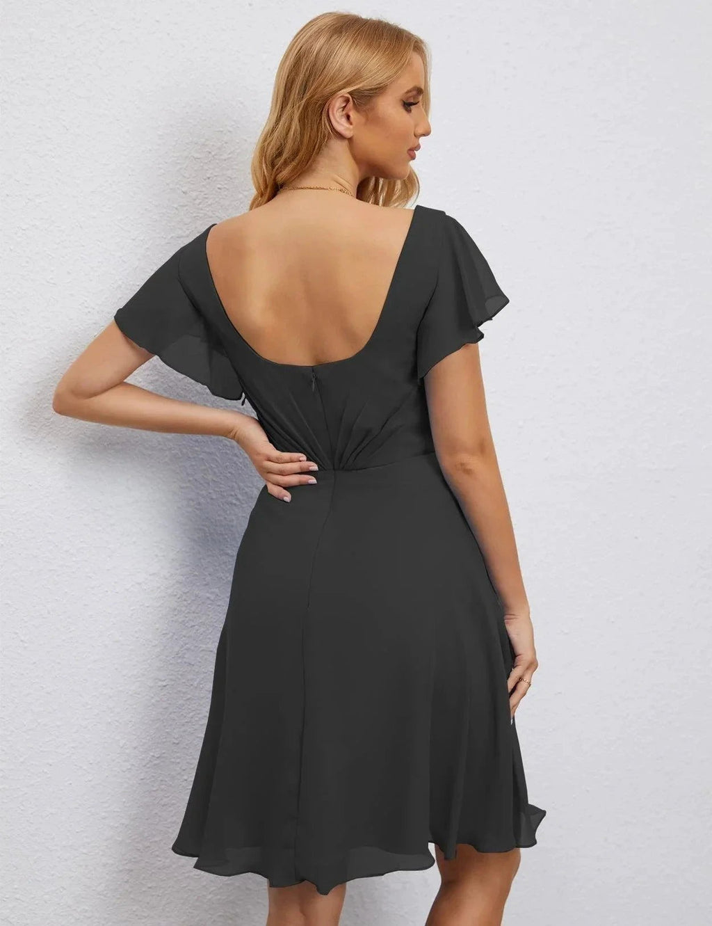 Numbersea U Back Homecoming Dress Formal Prom Dress Knee Length Short Sleeves Cocktail Party Dress 28077 by numbersea