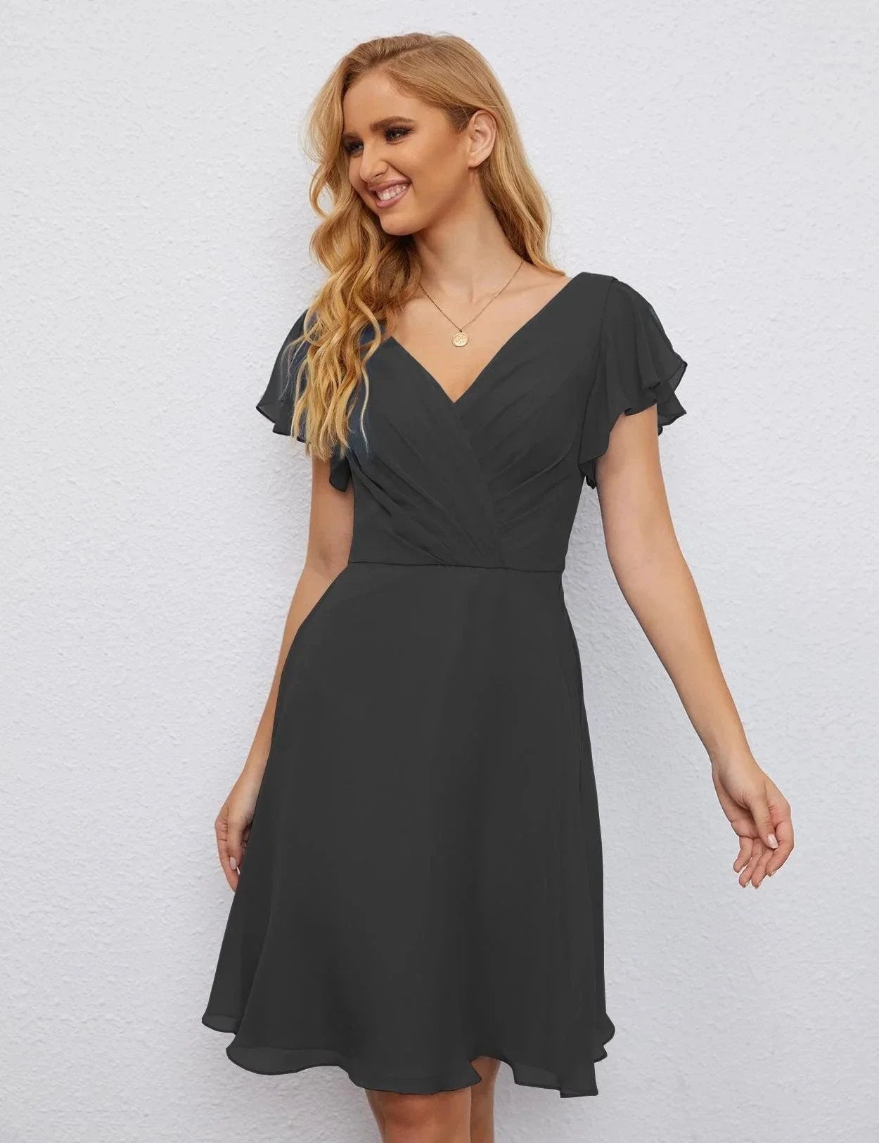 Numbersea U Back Homecoming Dress Formal Prom Dress Knee Length Short Sleeves Cocktail Party Dress 28077 by numbersea