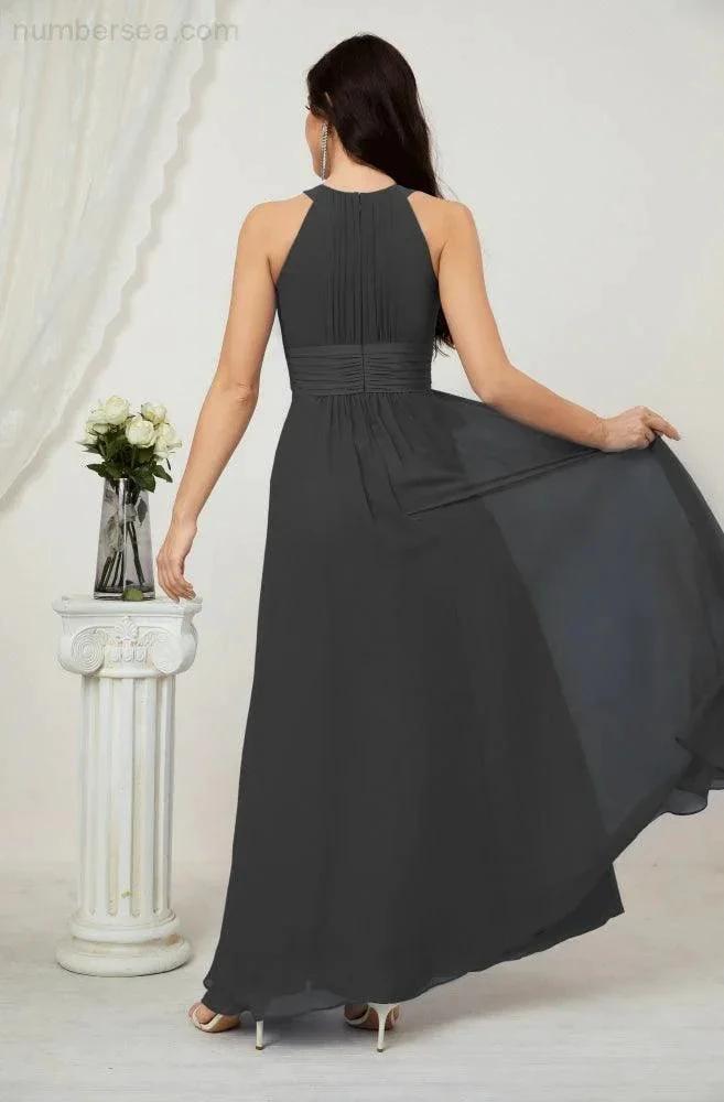 Numbersea Formal Party Gown Dress Chiffon Halter Long Sleeveless Bridesmaid Dresses 2802 by numbersea