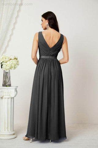 Women's Chiffon Long Bridesmaid Dresses A line Sleeveless Formal Prom Gown for Evening Party Homecoming Dresses 2808