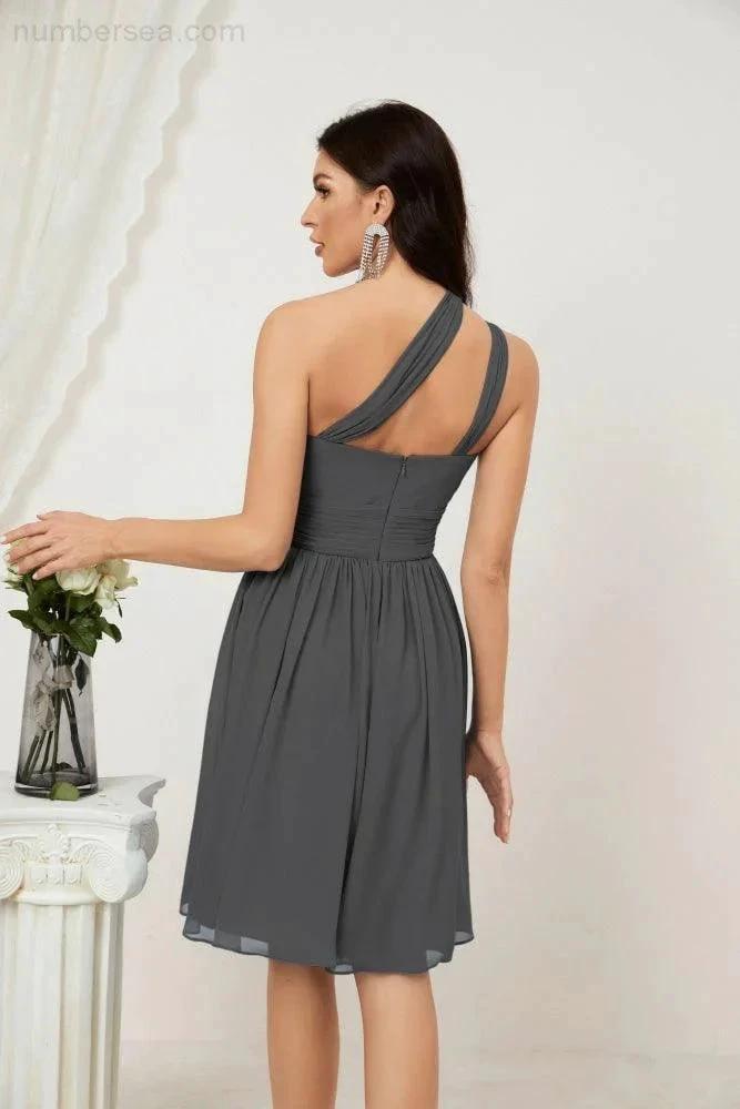 Numbersea Women Chiffon Short One Shoulder Bridesmaid Dress Formal Dresses for Party Homecoming 2804 by numbersea