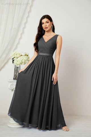 Women's Chiffon Long Bridesmaid Dresses A line Sleeveless Formal Prom Gown for Evening Party Homecoming Dresses 2808
