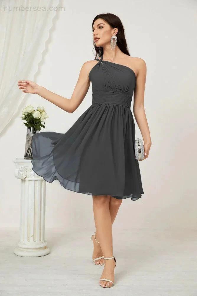 Numbersea Women Chiffon Short One Shoulder Bridesmaid Dress Formal Dresses for Party Homecoming 2804 by numbersea