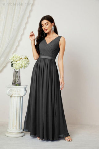 Women's Chiffon Long Bridesmaid Dresses A line Sleeveless Formal Prom Gown for Evening Party Homecoming Dresses 2808