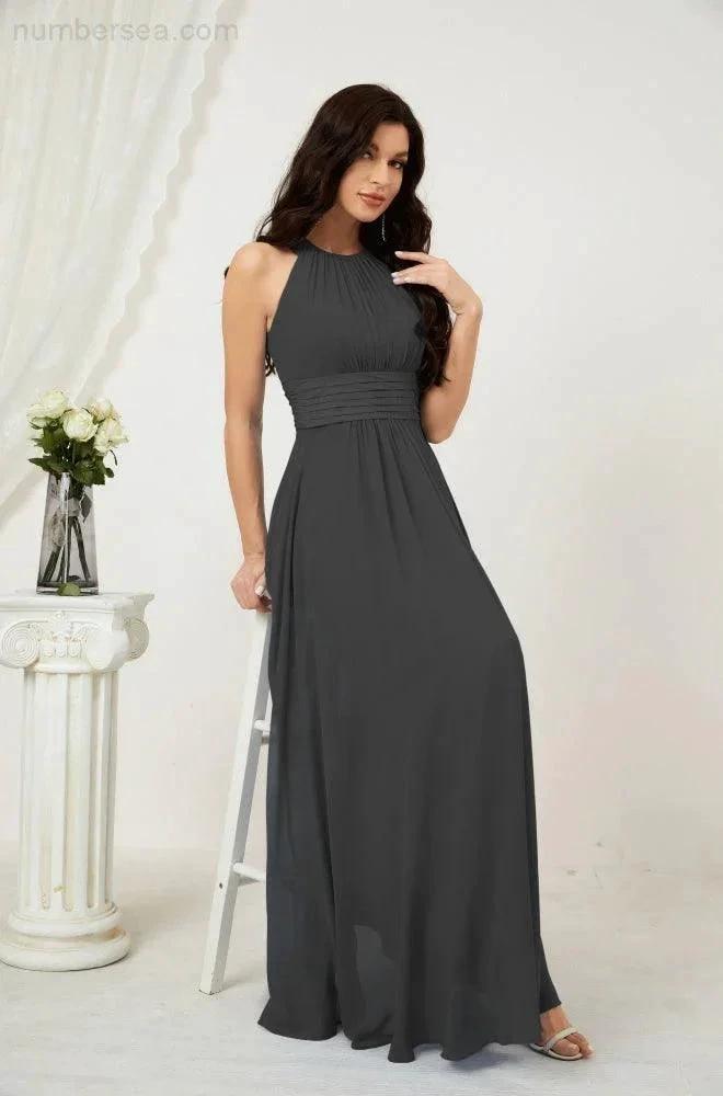 Numbersea Formal Party Gown Dress Chiffon Halter Long Sleeveless Bridesmaid Dresses 2802 by numbersea