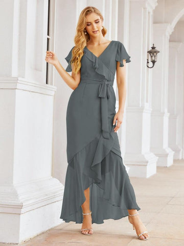 Numbersea Ruffled Bridesmaid Dresses Mermaid Formal Violin Evening Party Prom Gowns 28042