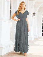 Ruffled Bridesmaid Dresses with Sleeves Long Formal Party Dress 28041 by numbersea