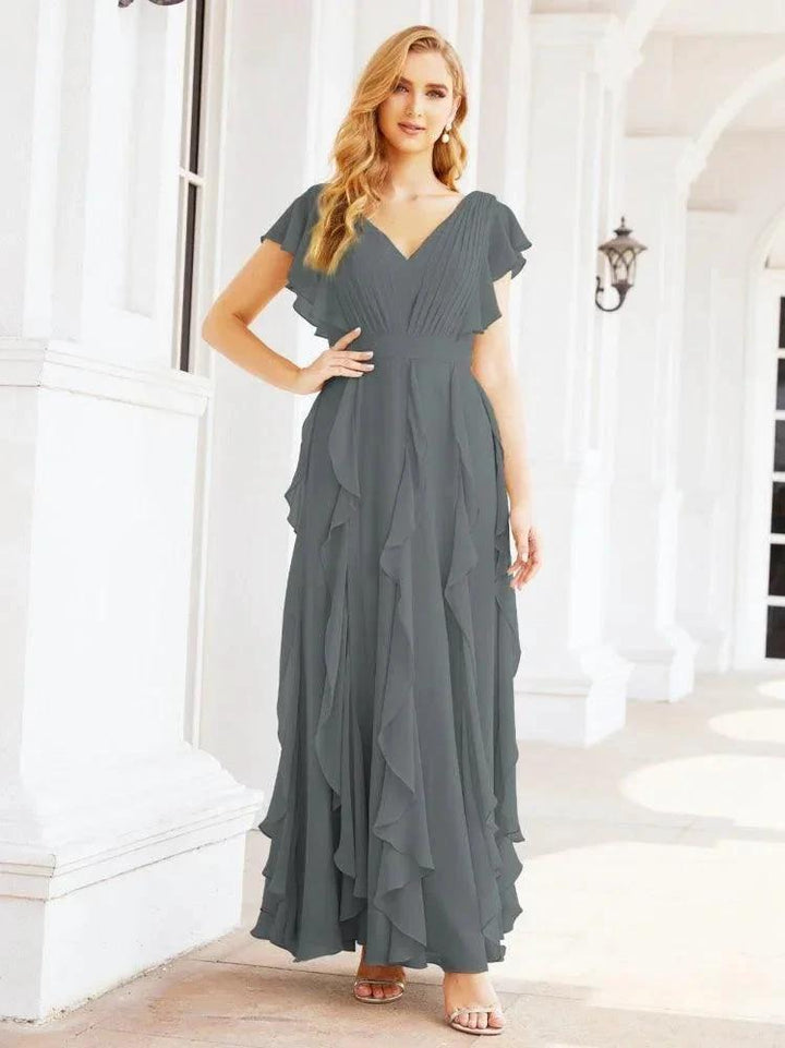 Ruffled Bridesmaid Dresses with Sleeves Long Formal Party Dress 28041 by numbersea