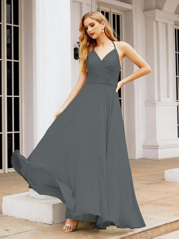 Numbersea Halter Chiffon Bridesmaid Dresses Wedding Appare Sleeveless Formal Prom Dress with Ruffled Back 28035