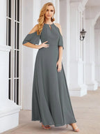 Abiti da damigella d'onore Numbersea con spalle scoperte, linea a trapezio, lunghi abiti da sera formali 28074