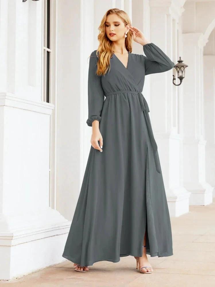 Sunnderly Women's Chiffon Bridesmaid Dress A line Long Sleeves Formal Evening Prom Gown for Wedding Guest SY28032 by numbersea
