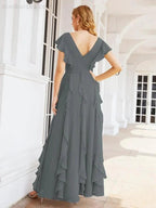 Ruffled Bridesmaid Dresses with Sleeves Long Formal Party Dress 28041 by numbersea