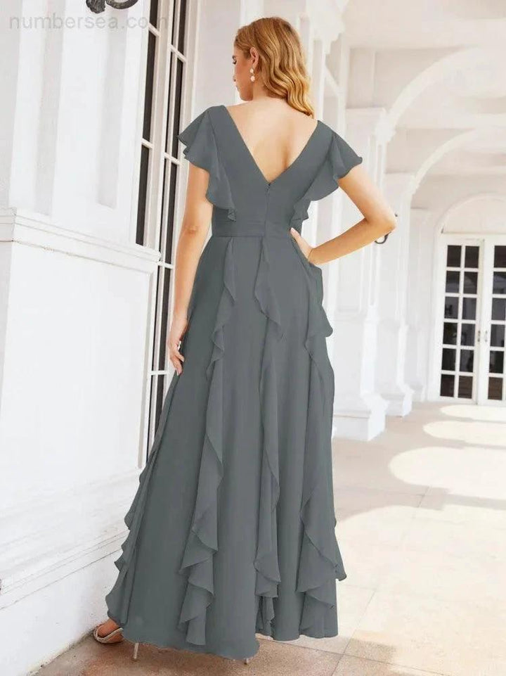 Ruffled Bridesmaid Dresses with Sleeves Long Formal Party Dress 28041 by numbersea