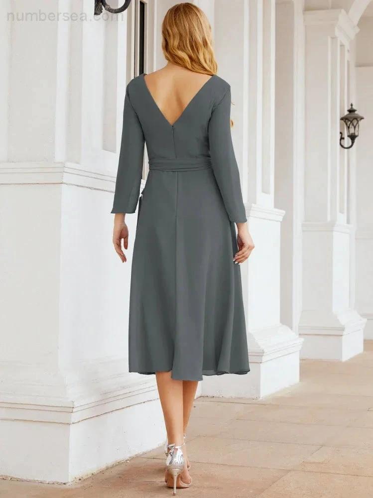 Bridesmaid Dress V-Back Waist Belt Mother of the Bride Wedding Guest SY28031 by numbersea