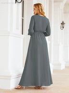 Sunnderly Women's Chiffon Bridesmaid Dress A line Long Sleeves Formal Evening Prom Gown for Wedding Guest SY28032 by numbersea