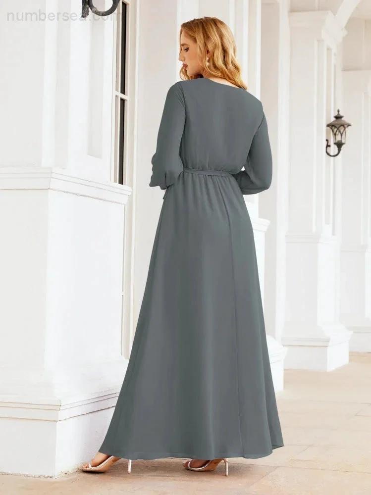 Sunnderly Women's Chiffon Bridesmaid Dress A line Long Sleeves Formal Evening Prom Gown for Wedding Guest SY28032 by numbersea