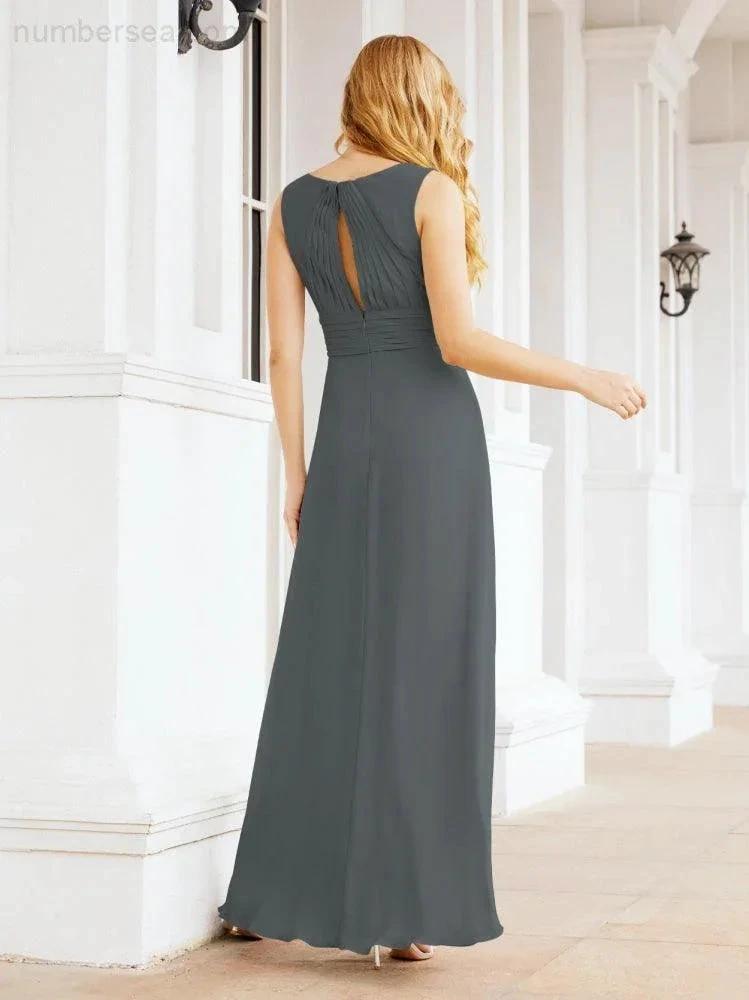 Formal Prom Gown Elegant V-Neck Sleeveless Bridesmaid Dresses for Wedding Party 28037 by numbersea
