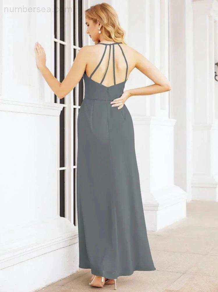 Numbersea Spaghetti Strap Bridesmaid Dresses V-Neck Long A-Line Formal Prom Gowns 28063 by numbersea