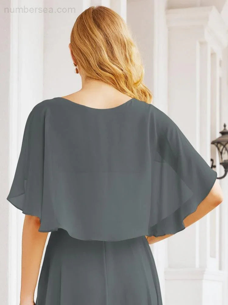 Numbersea Bridesmaid Dresses for Wedding Formal Evening Party Prom Gown with Cape 28050