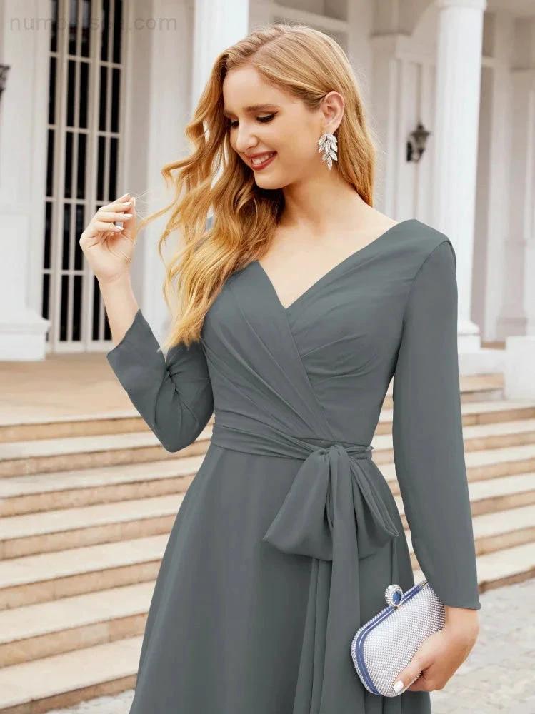 Bridesmaid Dress V-Back Waist Belt Mother of the Bride Wedding Guest SY28031 by numbersea