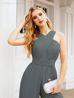 Numbersea Crisscross Neck Jumpsuit Formal Evening Dress Long Bridesmaid Dresses Bell-bottomed Pants 28033 by numbersea