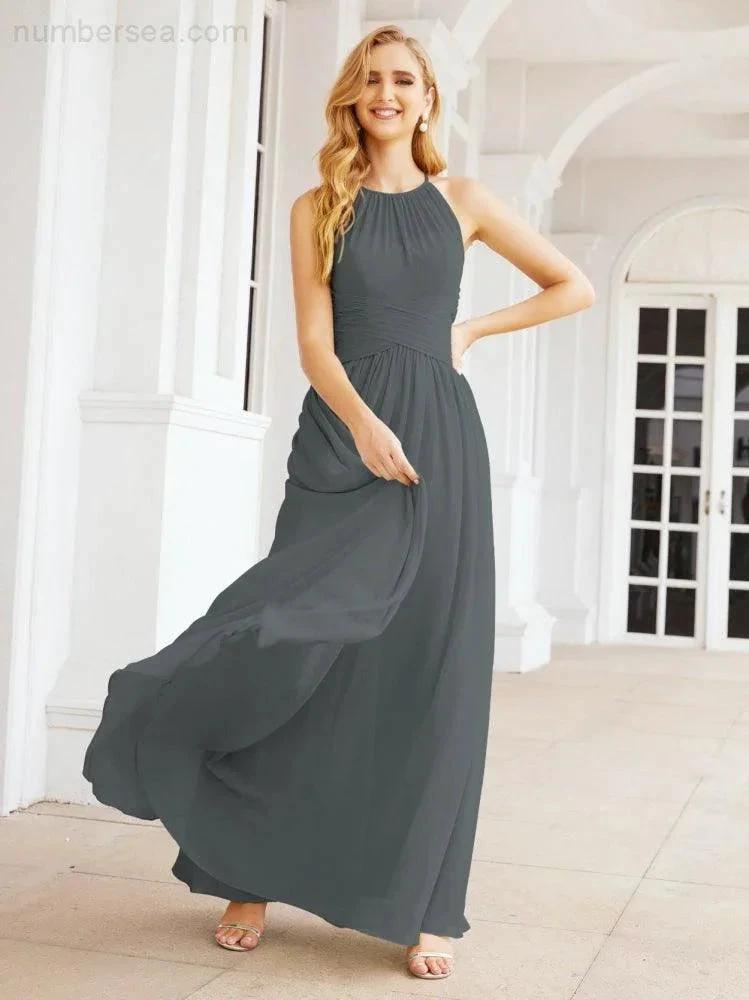 Numbersea Sleeveless Bridesmaid Dresses Long Prom Gown Zipper with Keyhole Back 28056 by numbersea