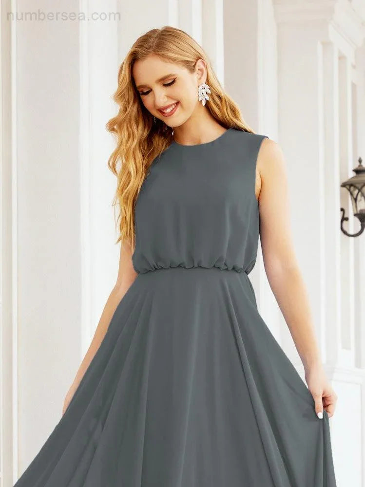 Numbersea Sleeveless Long Bridesmaid Dress A line Formal Evening Prom Gown 28025