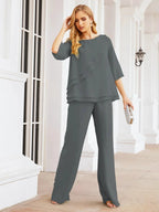 Sunnderly Elegant 2 Piece Mother of The Bride Dress Plus Size Pant Suits Ruffle Layers Sliver Housecoat SY28064 by numbersea