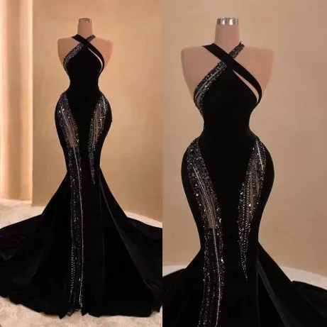 Sexy Black Mermaid Long Prom Dress with Train,Chic Black Evening Gown Y4178 by simplepromdress