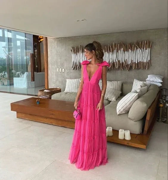 Hot Pink Backless Prom Dress, Evening Dress Y1522 by simplepromdress
