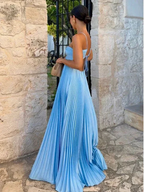 Sexy Blue Halter Spaghetti Strap A-line Long Prom Dress Backless Evening Dress Y8090 by simplepromdress