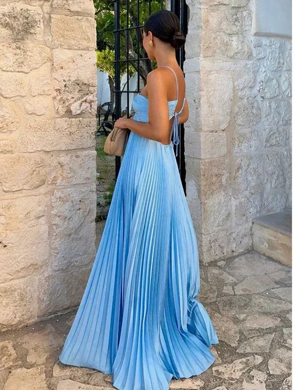 Sexy Blue Halter Spaghetti Strap A-line Long Prom Dress Backless Evening Dress Y8090 by simplepromdress